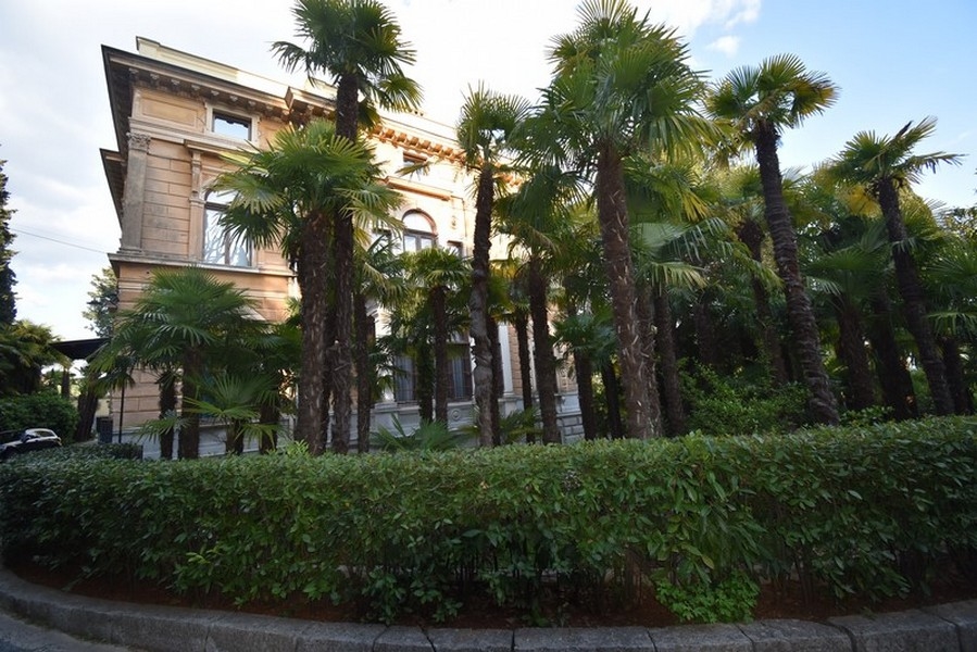 Villa historique à Opatija derrière de hauts palmiers