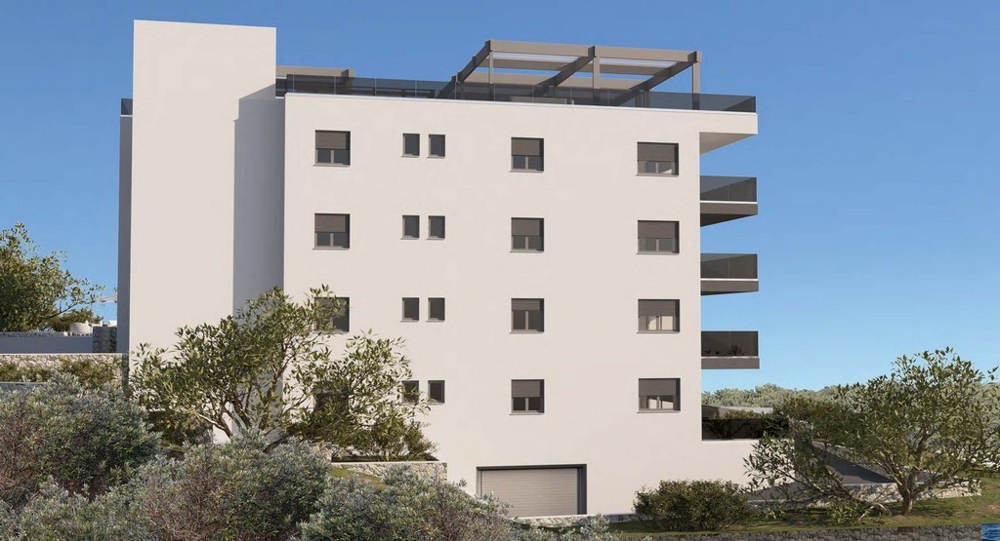 Visualisation de l'arrière avec porte de garage et rangées de fenêtres