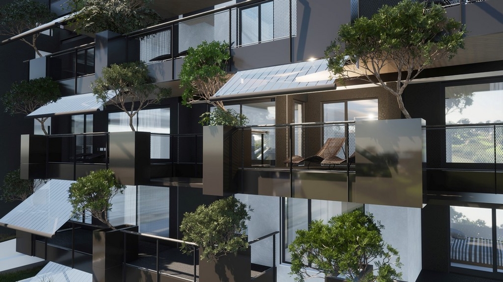 Visualisation des balcons avec arbres dans des bacs