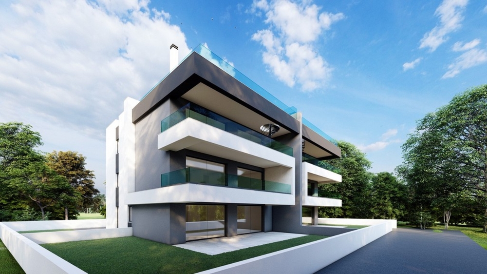 Villa neuve moderne à l'architecture anguleuse à Privlaka