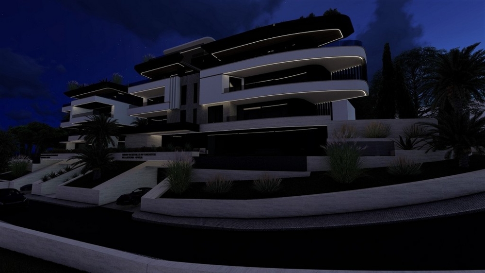 Visualisation du bâtiment éclairé de nuit