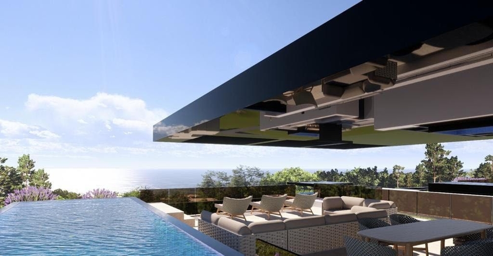 Villa design avec piscine à débordement et vue sur la mer en Croatie, architecture moderne avec terrasse ouverte – penthouse à vendre en Croatie.