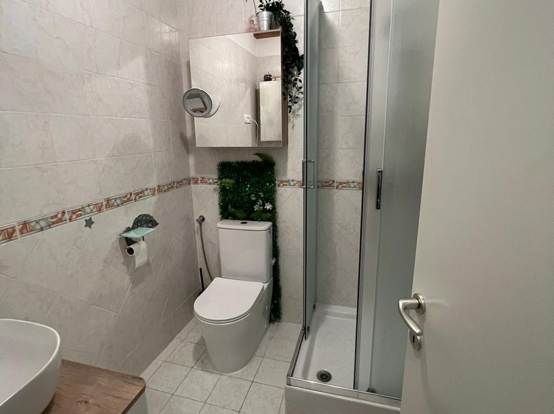 Salle de bains avec douche, WC et vasque à poser