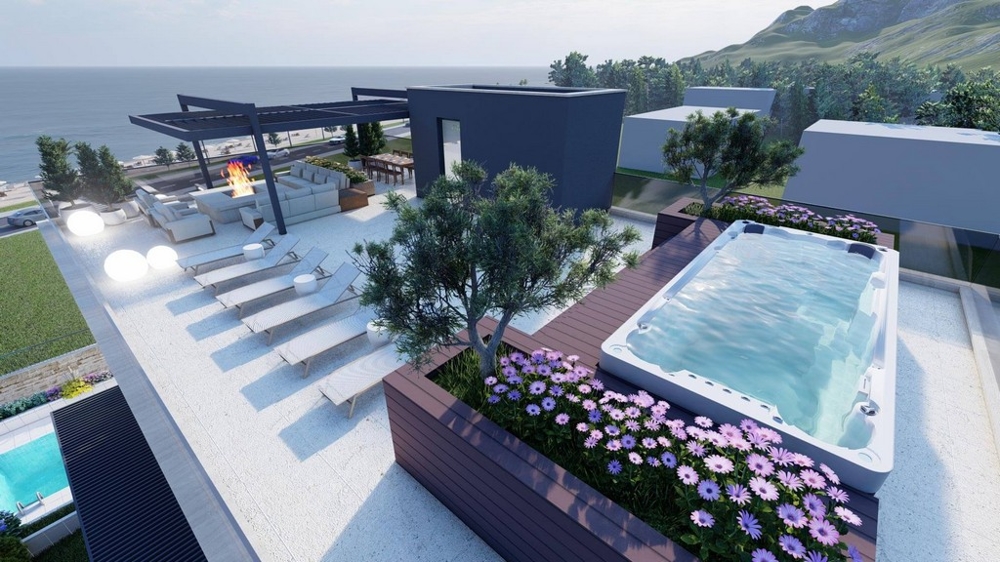 Toit-terrasse avec jacuzzi et vue mer