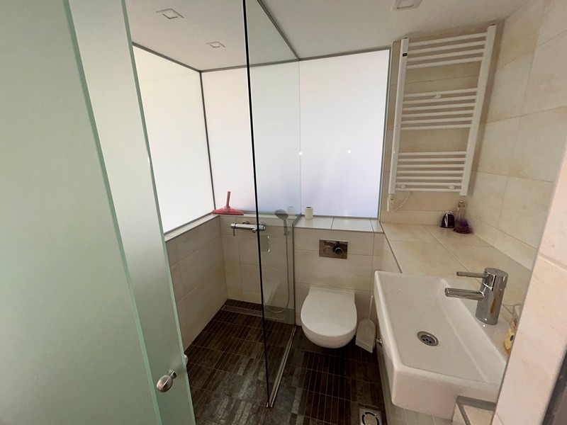 Salle de bains avec douche et lavabo,