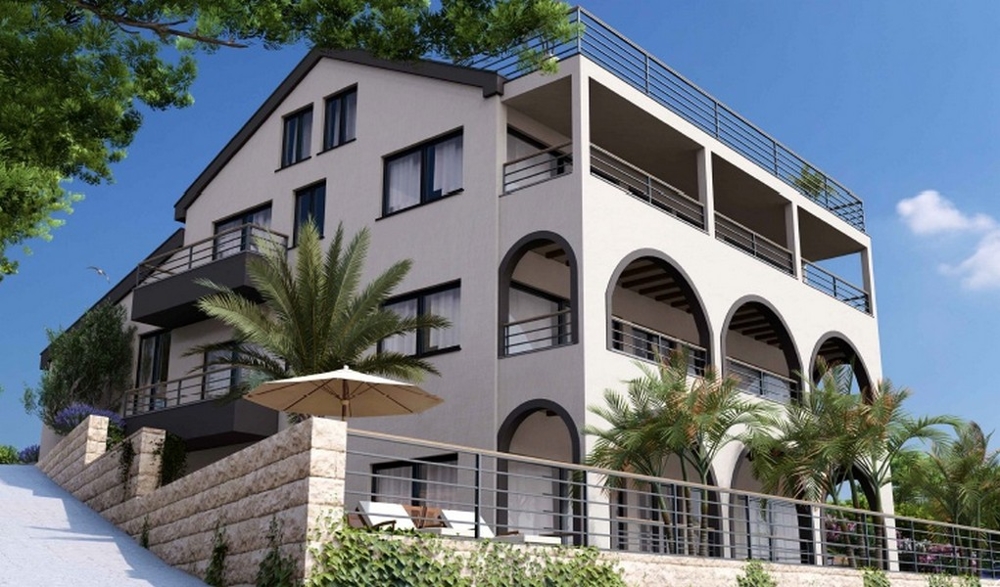 Visualisation de la maison avec arcades et toit-terrasse
