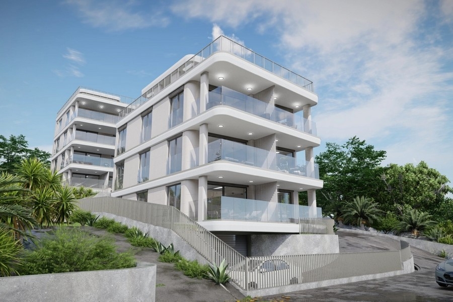 Bâtiment à l'architecture moderne aux lignes épurées et vue mer