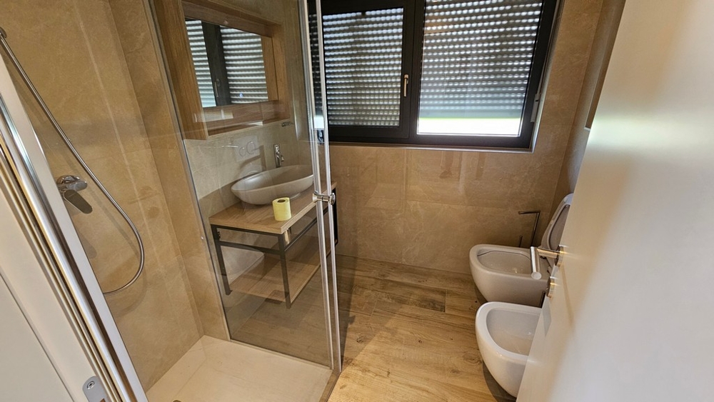 Salle de bains moderne avec douche et fenêtre