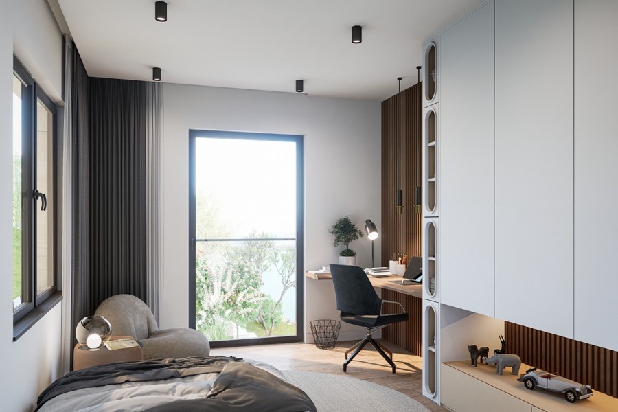 Chambre claire à l'intérieur moderne