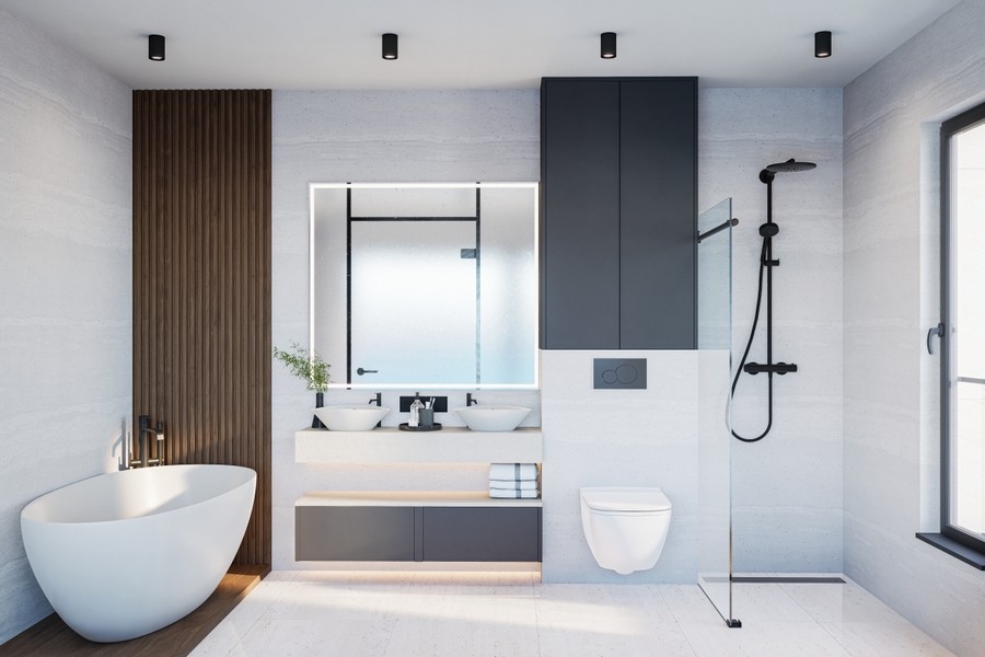 Salle de bains avec baignoire îlot