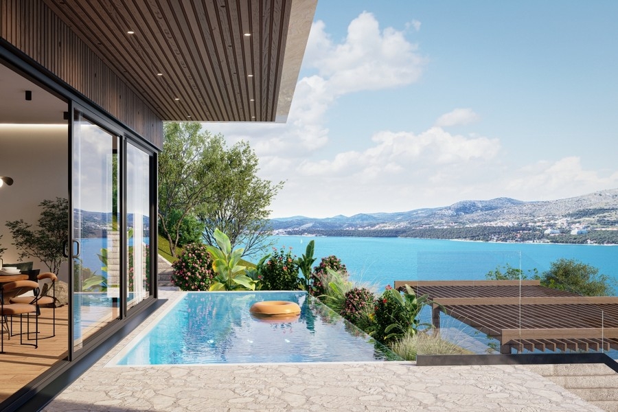 Piscine à débordement avec vue mer dans un appartement de luxe