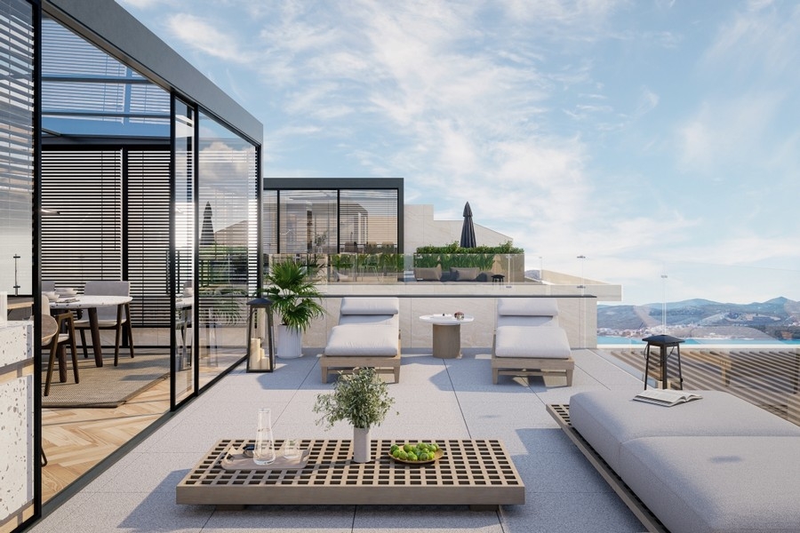 Toit-terrasse moderne avec vue mer en Croatie