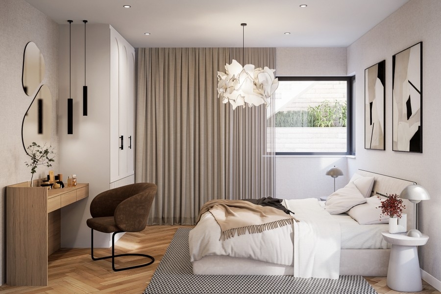 Chambre au design moderne et à l'intérieur élégant
