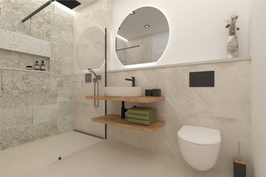 Salle de bains élégante avec douche à l'italienne