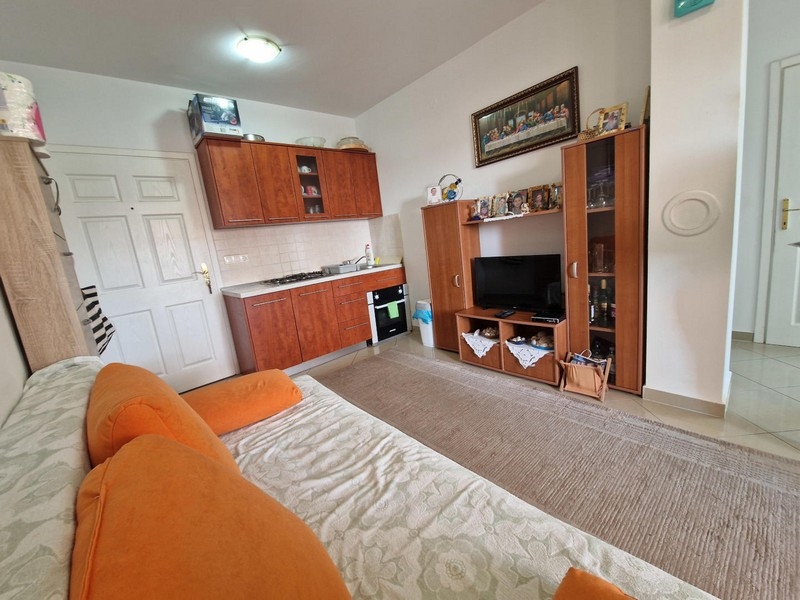 Séjour avec kitchenette et canapé