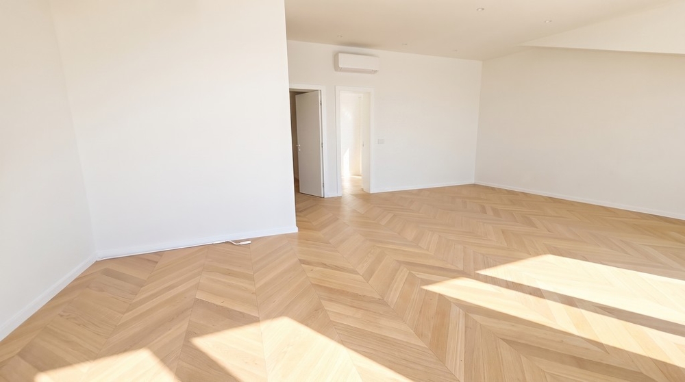 Séjour avec climatiseur et parquet
