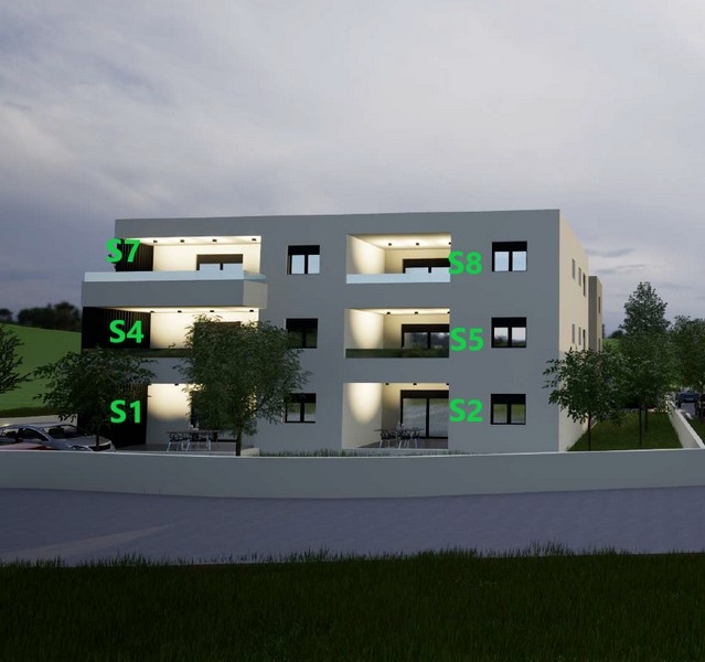 Visualisation de la construction neuve avec les appartements S7 et S8 au 2e étage