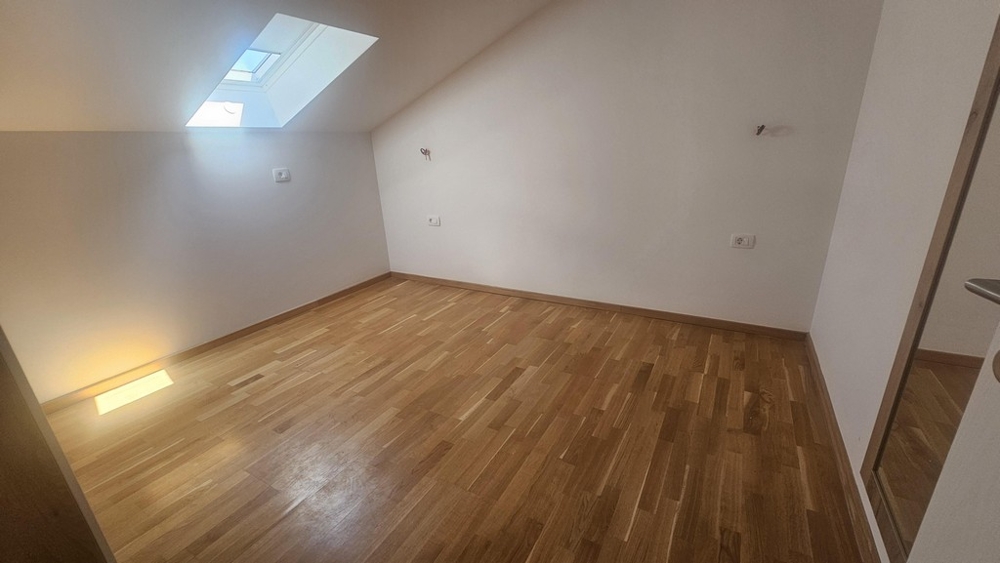 Pièce avec fenêtre de toit et parquet