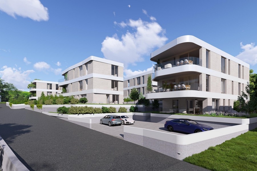 Penthouse neuf à vendre à Krk, visualisation de la résidence avec places de stationnement