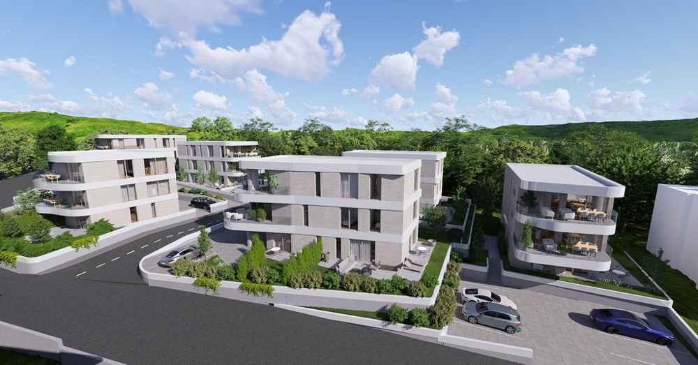 Projet neuf à Krk, vue aérienne de la résidence dans la verdure