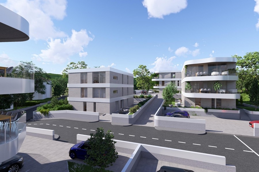 Penthouse à vendre à Krk, vue des bâtiments depuis la rue