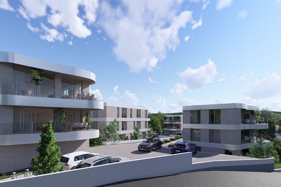 Construction neuve à Krk, vue sur les balcons de la résidence