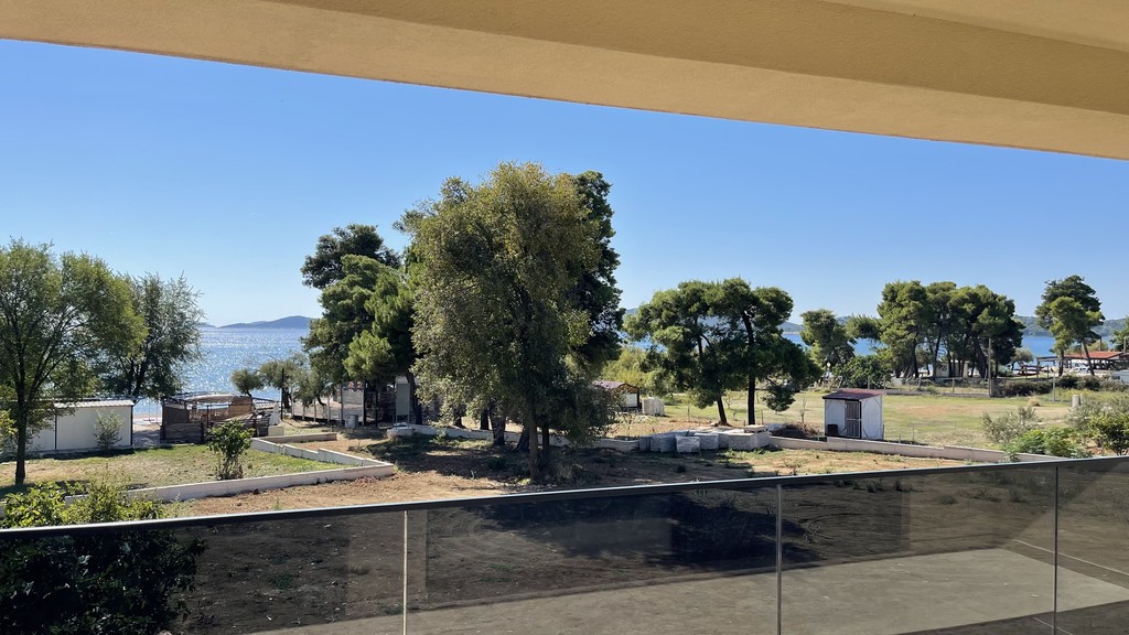 Vue mer depuis la terrasse au-dessus de la cime des arbres