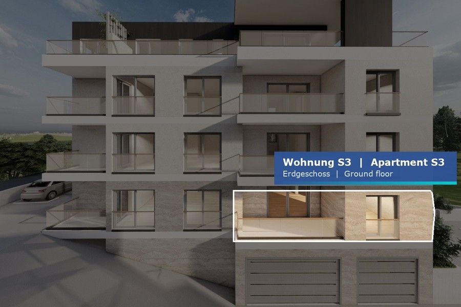 Emplacement de l'appartement S3 au rez-de-chaussée de l'immeuble neuf à Primosten