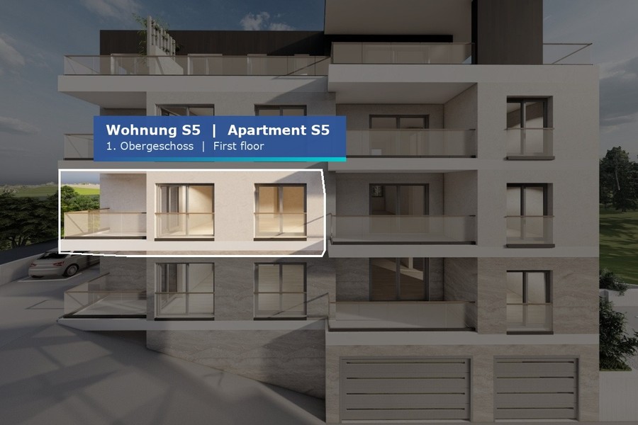 Emplacement de l'appartement S5 au premier étage de l'immeuble neuf à Primosten