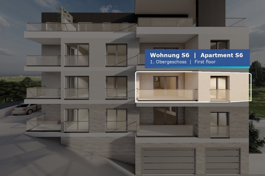 Emplacement de l'appartement S6 au premier étage de l'immeuble neuf à Primosten