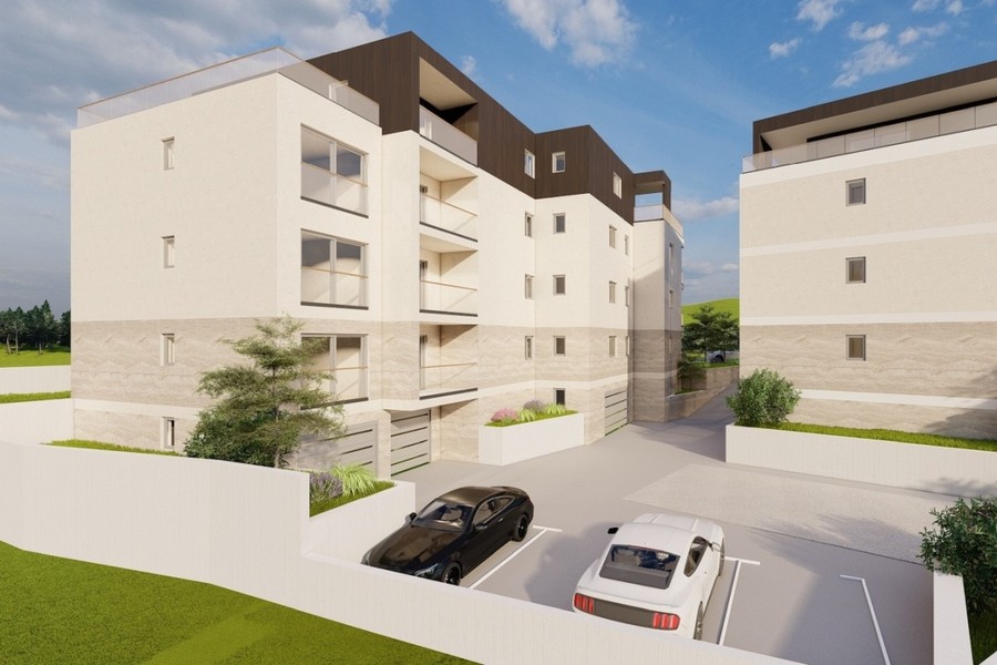 Visualisation : aile du bâtiment avec cour et places de parking