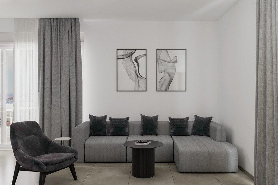 Séjour avec canapé et table basse ronde
