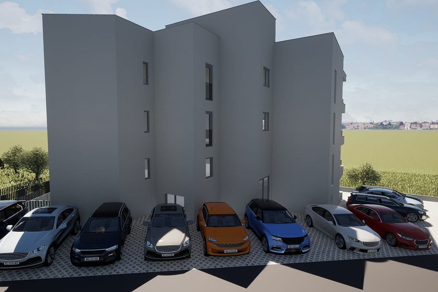 Arrière avec places de parking extérieures
