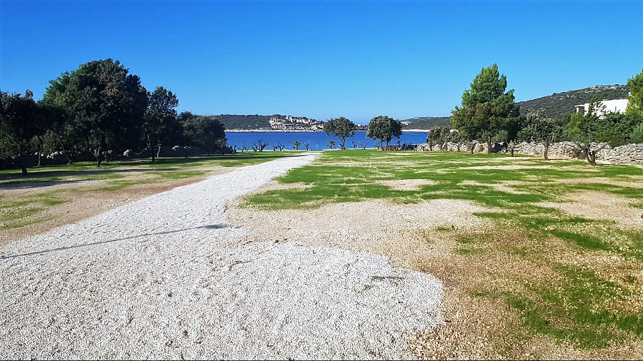 Vue sur la mer depuis l'arrière du terrain.