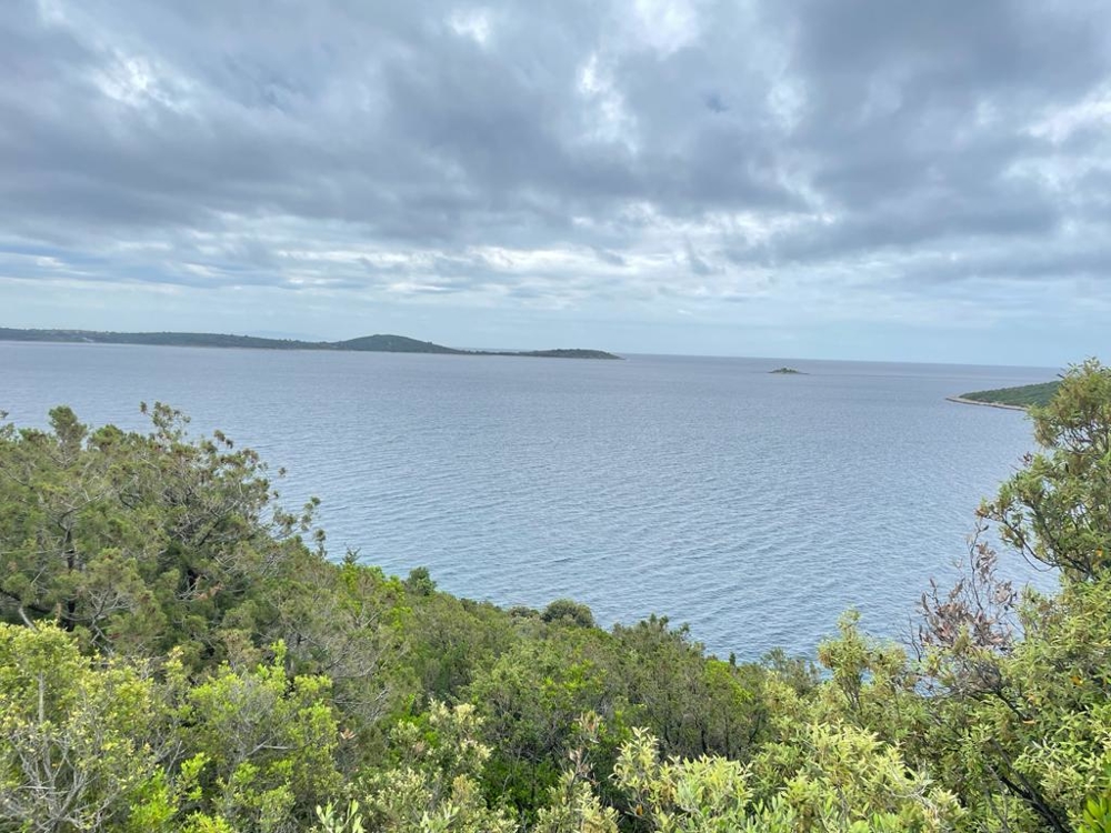 Vue au-dessus du maquis sur la baie près de Trogir