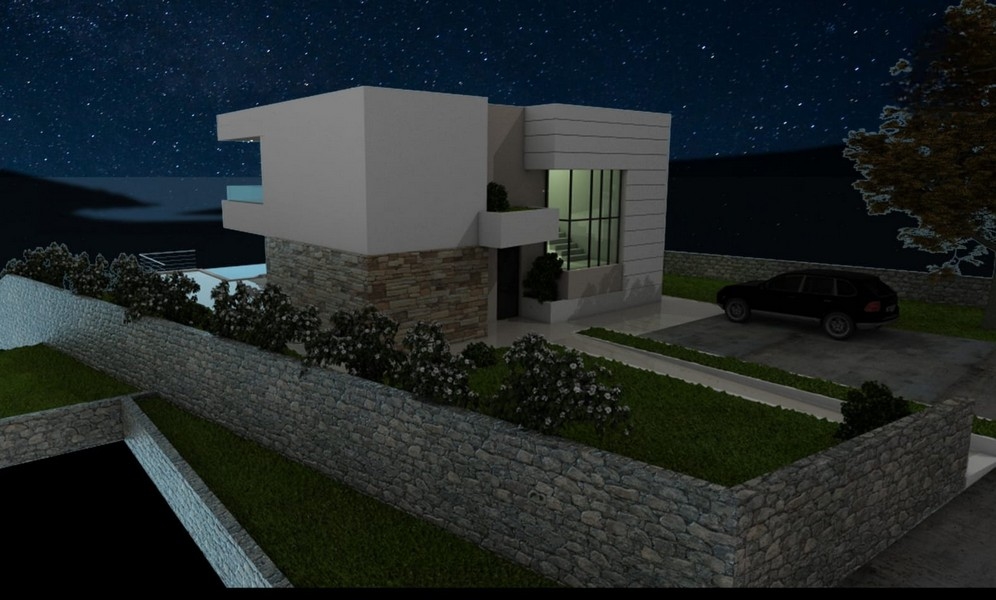 Villa du terrain G466 de nuit.
