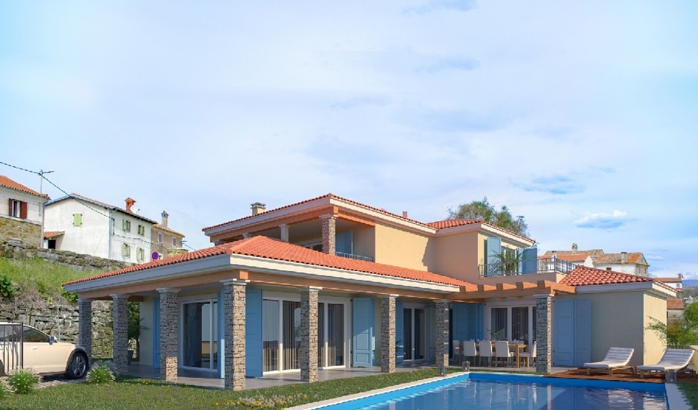 Visualisation de la villa méditerranéenne avec piscine et terrasse couverte