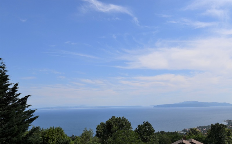 Vaste vue sur la cime des arbres et la mer jusqu'à la presqu'île