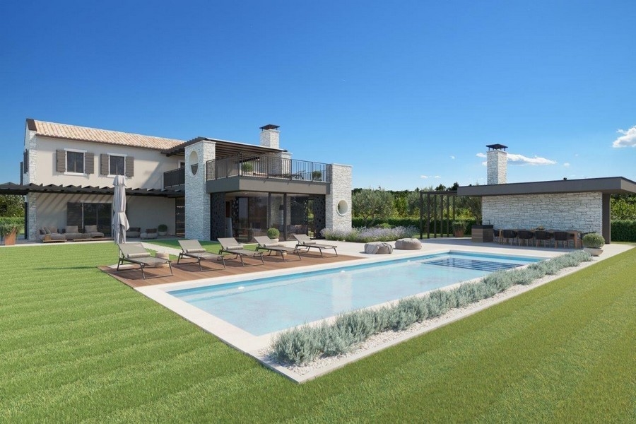 Villa près de Porec avec longue piscine sur la pelouse