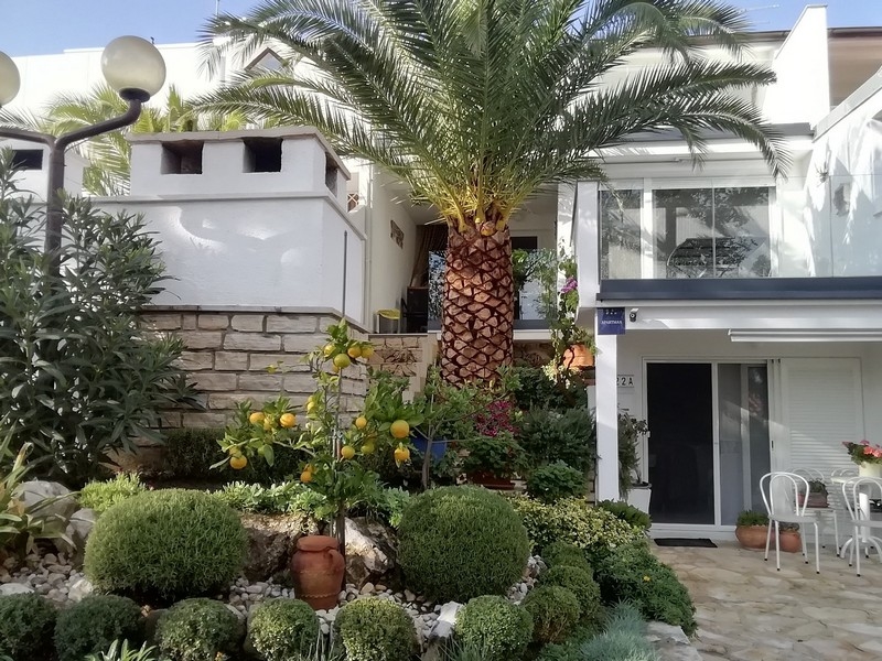 Jardin de devant avec palmier et agrumes devant l'entrée