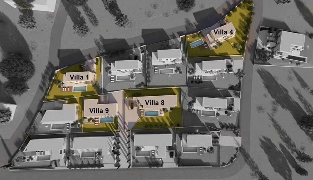Plan de situation du domaine avec villas et piscines numérotées