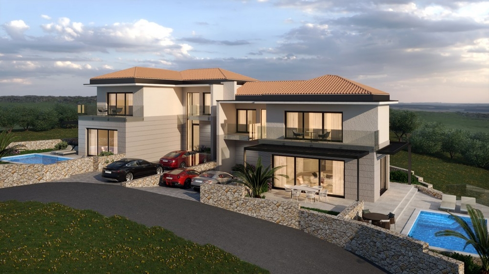 Visualisation de deux villas avec piscines sur la pente