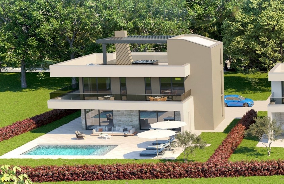 Visualisation de la villa neuve en Istrie avec piscine et toit-terrasse