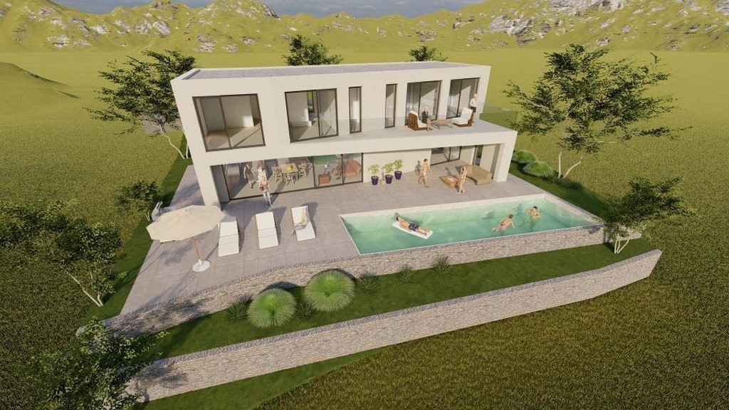 Visualisation de la villa avec piscine sur le niveau de la terrasse