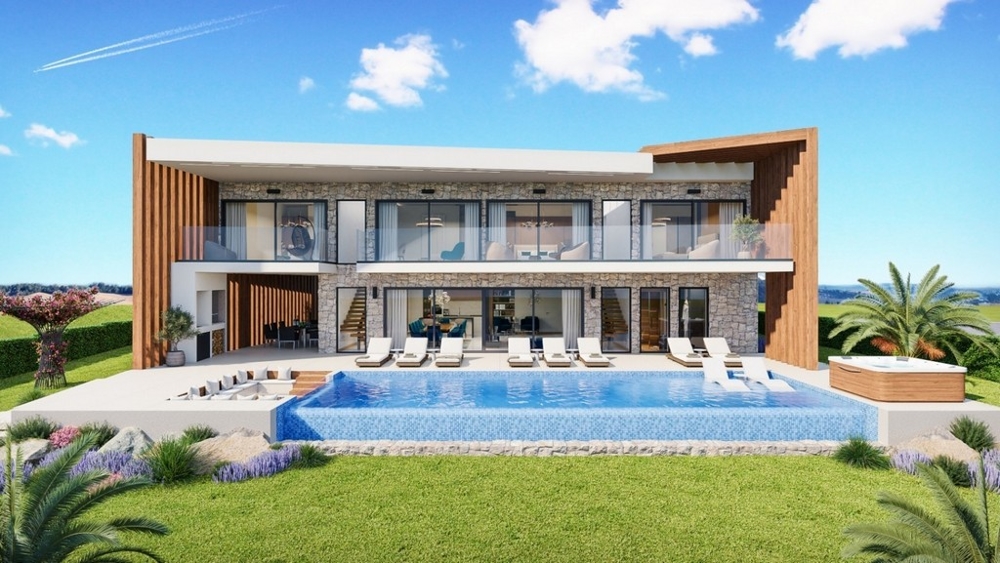 Visualisation de la villa avec piscine et jacuzzi dans la pelouse