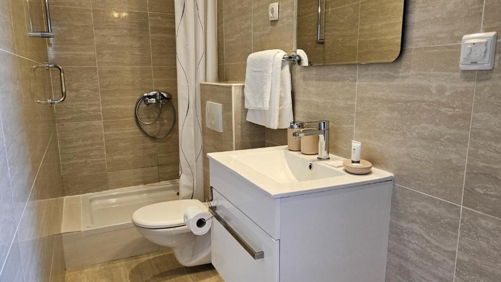 Salle de bains avec fenêtre et douche