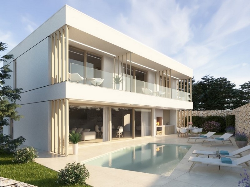 Villa proposée à la vente sur l'île de Brač en Croatie, avec piscine et terrasse ouverte.