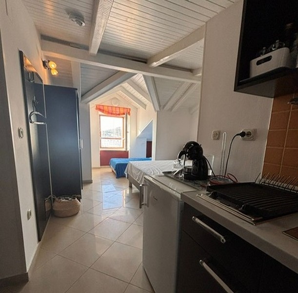 Cuisine linéaire compacte avec chambre attenante