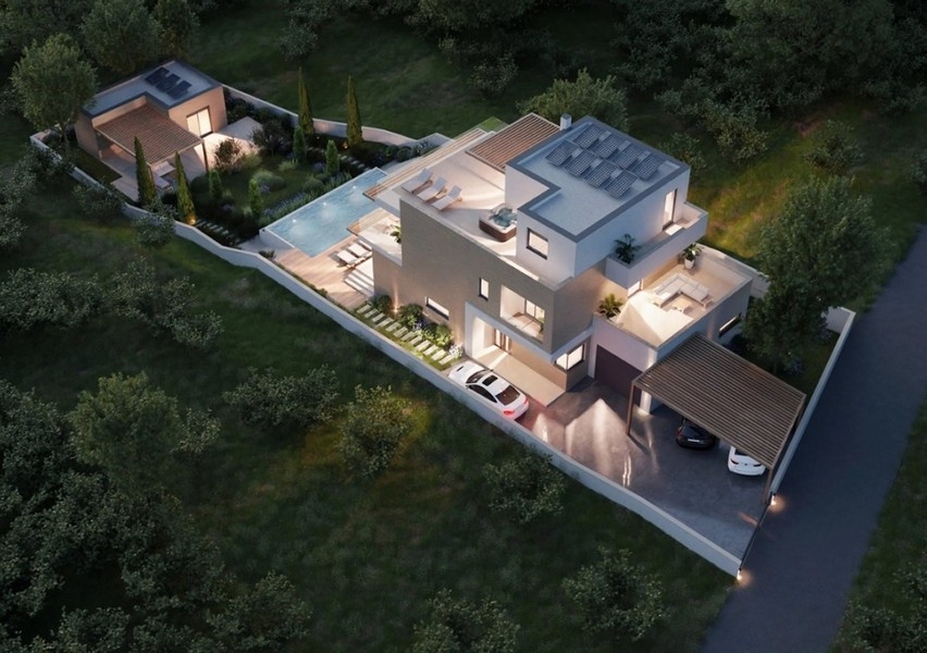 Visualisation de la villa moderne avec piscine