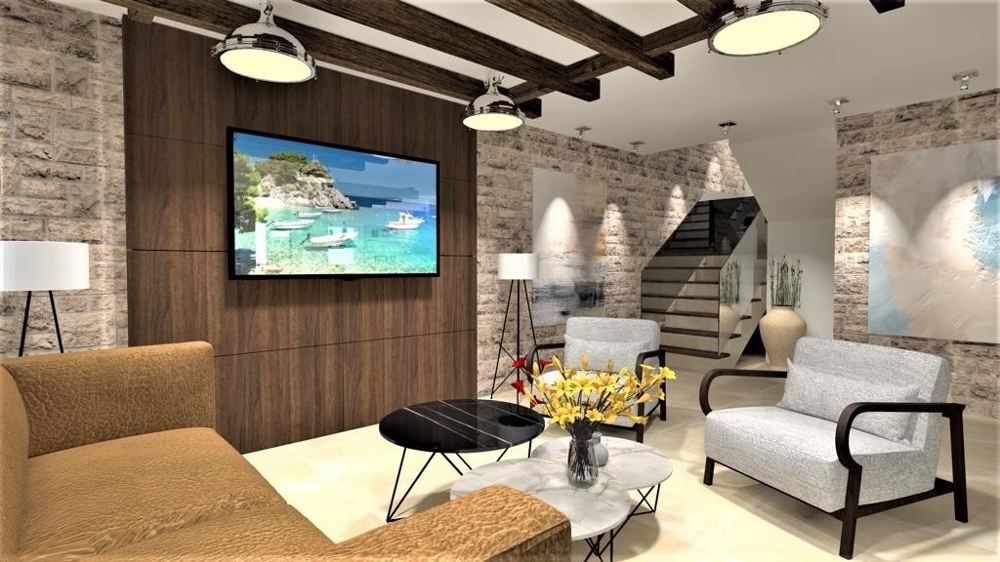 Salon agréable au design moderne dans une villa à Vrbnik, île de Krk, biens immobiliers Croatie, Vrbnik, villa à vendre île de Krk